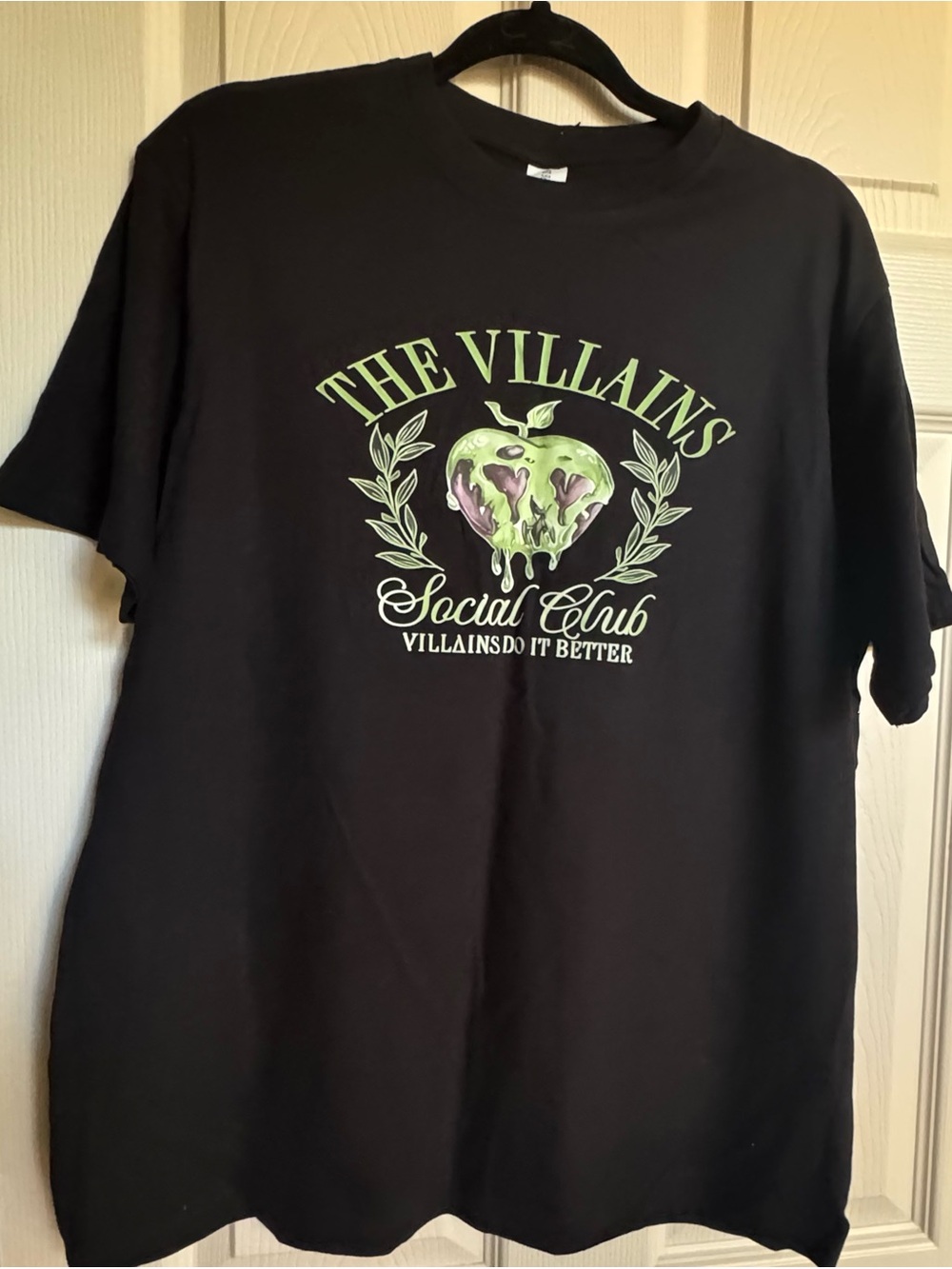 NWT Black Cotton “Villains”Tee with Green Dripping Apple Graphic, Various Sizes
